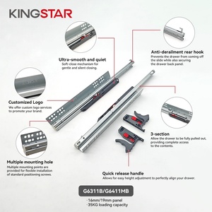 Kingstar Nhà Sản Xuất V6 Mở Rộng Đầy Đủ 35Kg 1.4Mm 1D/3D Undermount Ngăn Kéo Trượt Đóng Mềm Cho Nhà Bếp, Phòng Ngủ - Product Image 2