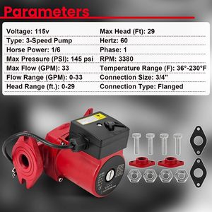 ปั๊มน้ำหมุนเวียน 115V 1/6HP 3 สปีด สำหรับหม้อต้มน้ำร้อน ระบบทำความร้อนแบบแผ่นรังสี ระบบทำความร้อนพลังงานแสงอาทิตย์ - Product Image 2