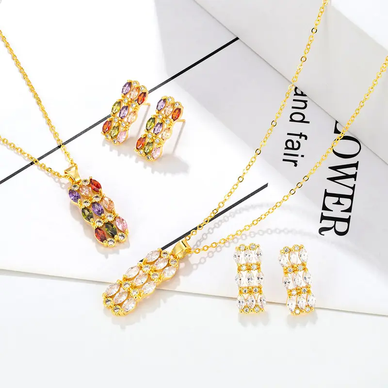 Set Perhiasan Pengantin Wanita, Liontin Pernikahan Set Kalung Sederhana Asli 24K Berlapis Emas