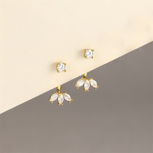 Pendientes de botón ajustables de moda al por mayor con circonita cúbica en forma de flor, chapados en oro, de plata de ley S925 para mujer - Product Image 5