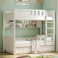 Lit superposé double en bois massif avec rangement, mêmes dimensions sur les deux niveaux, personnalisable pour petit appartement, avec fonction pliable