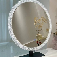 Miroir d'habillage moderne tricolore à gradation et cadre incrusté de cristal Miroirs de courtoisie en plastique Lumière d'ambiance décorative