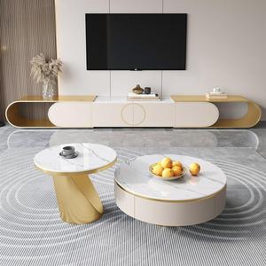 Meuble TV rétractable, style français moderne minimaliste, meuble de sol de luxe, combinaison table basse - Product Image 2