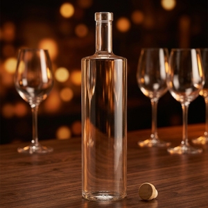 Bouteilles en verre rondes pour spiritueux (gin, <span class=keywords><strong>cidre</strong></span>, saké, vodka, hydromel, brandy) avec <span class=keywords><strong>bouchon</strong></span>, 500 ml et 750 ml - Product Image 1