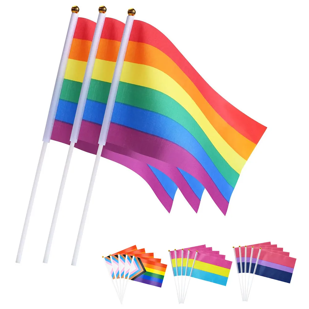 2024 June Pride Month Day Products Hand Held Waving Progress Rainbow Lesbian Custom Lgbt Pride Flags