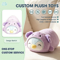Peluche pingouin mignon avec capuche d'axolotl violette, jouet en peluche doux pour enfants, cadeau d'anniversaire, décoration de la maison