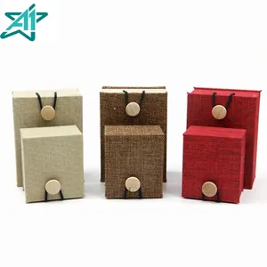 Exquisit Luxury Wooden Buckle Jewelry Box Linen Necklace Ring Bracelet Jewelry Packaging Box