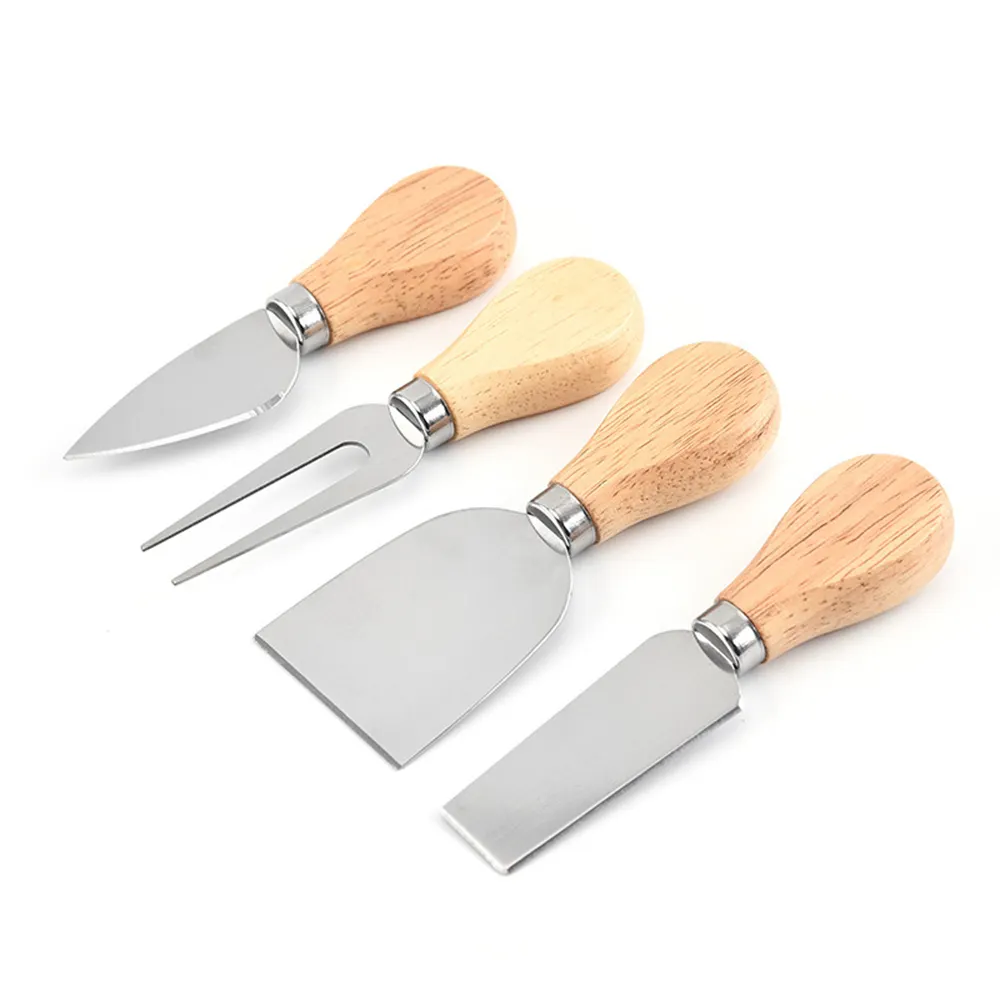 4 pz/set set di manici in legno taglierina per formaggio in bambù di quercia Kit di affettatrici per coltelli da cucina taglierina per scacchi utili strumenti di cottura