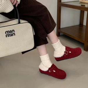 Mules vintage tissées à semelle épaisse et bout fermé pour <span class=keywords><strong>femme</strong></span>, nouveau style automne-hiver 2025, à enfiler avec boucle pour extérieur, en daim - Product Image 4