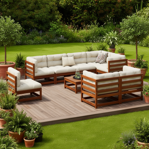 Ensemble de canapés de jardin modulaires D0100XTZDM2 en bois de pin massif, mobilier d'extérieur brun, design contemporain, coussins en mousse haute densité - Product Image 2