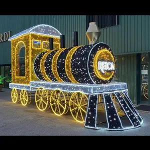Low Voltage IP65 Holiday Lights Show Display Props 3d Christmas Train Motif Lights Commercial Xmas Decorations