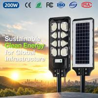 Lampadaire LED solaire professionnel 200W à haute luminosité avec puces SMD 3030 et détecteur de mouvement pour parking public