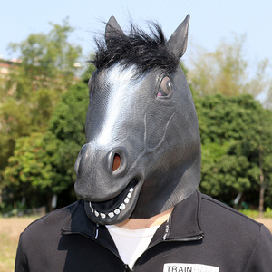 Máscara de cabeza de caballo de látex, accesorio de disfraz de animal de dibujos animados de talla única para fiesta de Halloween, Cosplay - Product Image 3