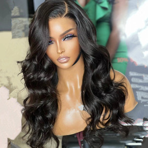 Peluca de Cabello <span class=keywords><strong>Humano</strong></span> con Frente de Encaje 13x4, Corte Bob Corto con Ondas Suaves, Densidad 200%, para Mujeres Negras - Product Image 1