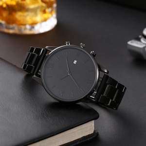 Montre à quartz pour homme de style luxueux, bracelet en acier noir, montre-bracelet pour homme d'affaires, cadran romain, montre tendance pour homme - Product Image 3