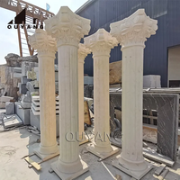 QUYANG Casa de lujo moderna Villa Decoración Beige Piedra natural Pilar Diseño Mármol Columna Romana