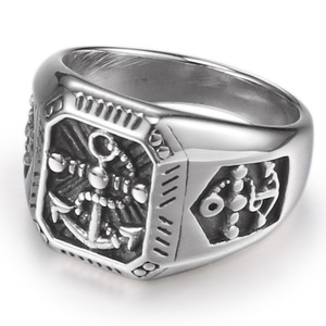 Anello di ancoraggio personalizzato in acciaio inossidabile per gli uomini gioielli nautici pirata minimalista Hiphop Punk Band a tema marino anello con sigillo - Product Image 3