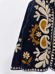 Handmade Suzani Embroidered Velvet Robe <b>Coat</b> Bohemian Floral Long <b>Cardigan</b> Women Festival Overcoat Low MOQ Supplier - Product Image 4