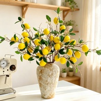 LE-464 Vente en gros de branche de citron artificielle avec fleurs, tige décorative de citron pour la décoration intérieure et la présentation en vitrine