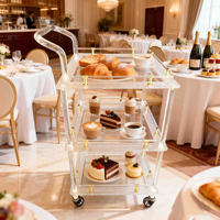 Chariot de service à desserts en acrylique mobile avec roulettes, étagère à nourriture multi-niveaux pour restaurant, hôtel, service de thé de l'après-midi, service de traiteur