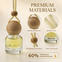 Diffuseur d'air de voiture suspendu de luxe, flacon rond en verre, bouchon en bois sphérique, concentration de parfum à 60%, diffuseur d'air de voiture haut de gamme, cadeau