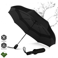 Parapluie de voyage compact coupe-vent en pongé UPF 40, entièrement automatique (ouverture/fermeture), avec tige en acier à 10 baleines, pliable en 3 sections, pour adultes et professionnels, vente en gros