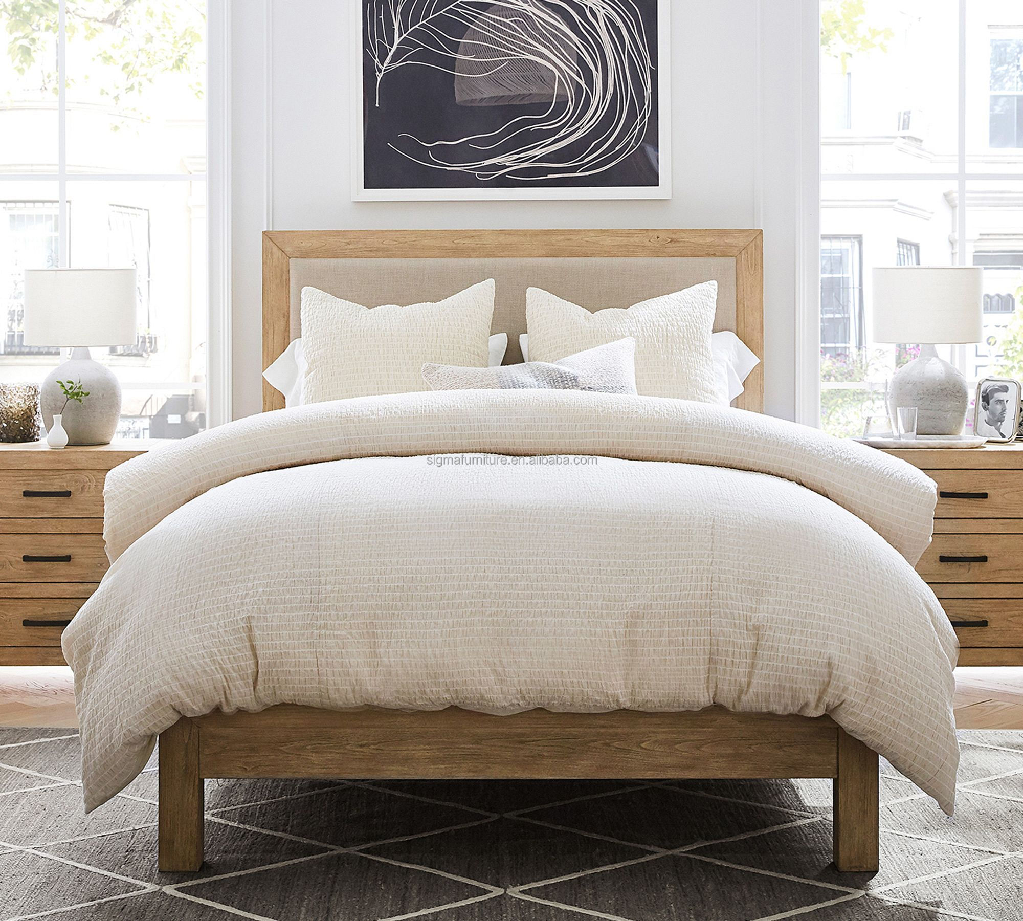 modern platform bed queen upholstered king size farmhouse villa wooden bed