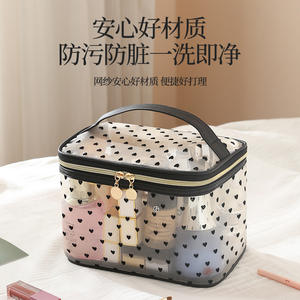 Trousse de maquillage en maille Beilian, grande capacité, double couche, avec fermeture éclair, pour le rangement en voyage - Product Image 4