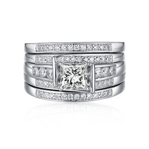 クラシック高級高級ジュエリープリンセスカットジルコンアニロ925スターリングシルバー婚約指輪カップル女性<span class=keywords><strong>3</strong></span>ピースリングセット - Product Image 2