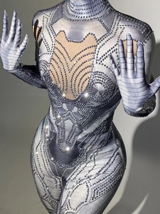 Combinaison moulante sexy pour femme, imprimé robot, avec strass, style showgirl, pour cosplay, jeu <span class=keywords><strong>de</strong></span> rôle et tenue <span class=keywords><strong>de</strong></span> <span class=keywords><strong>festival</strong></span> - Product Image 4
