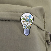 Broche en émail motif nature floral et ampoule, pour veste, sac, ou comme badge de revers
