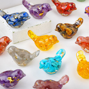 Figura de Pájaro Tallada en Resina con Virutas de Cristal <span class=keywords><strong>Natural</strong></span>, Adorno Animal, Escultura Curativa, Decoración del Hogar, Micro Paisaje, Regalo - Product Image 6