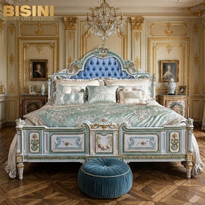 <span class=keywords><strong>Lit</strong></span> en bois sculpté d'inspiration princesse française avec tête de <span class=keywords><strong>lit</strong></span> capitonnée bleue, détails peints à la main, <span class=keywords><strong>lit</strong></span> élégant pour les chambres de filles - Product Image 6