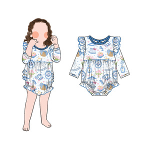 कारखाना कस्टम बेबी गर्ल तीन तिमाही आस्तीन शॉर्ट्स रोपर रोफले डिजाइन बुलबुला लंबी आस्तीन नीचे स्नैप - Product Image 1