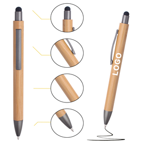 Promotional Cheap Eco-friendly Natural Recycled Click Bamboo Wood <b>Ballpoint</b> <b>Pen</b> With Top Stylus Custom Logo Printed Lasered - Product Image 2