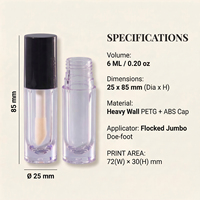 Tubes de brillant à lèvres vides en PETG PCR 50% de 6 ml, à paroi épaisse, ronds, avec applicateur électroplaqué, contenants pour gloss, vente en gros, emballage personnalisé OEM