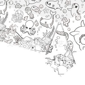 Ocean World Children's <b>Paper</b> <b>Tablecloth</b> 137x274cm DIY Coloring Poster For Party Birthday Kids Art Doodle Activity - Product Image 2