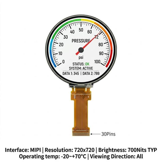4.0" 720x720 IPS LCD Module MIPI 30Pin I2C Touch JD9365DA-H3 700nits Embedded Circular HMI Industrial Smart Rotary Controller