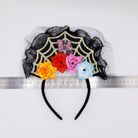 Serre-tête d'Halloween en plastique, motif fantôme, toile d'araignée en dentelle, fleur et crâne, pour fête du Jour des Morts mexicain, fabriqué en Chine