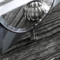 Espejo LED Circular con Base de Metal Curvada, Tapa de Mármol y Chapa de Madera, Escritorio de Maquillaje, Mueble de Dormitorio o Villa, Tocador