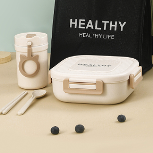 Nouvelle boîte à lunch carrée en plastique, 3 compartiments, chauffable, portable, pour étudiants, contenant à fruits, collation, soupe - Product Image 3