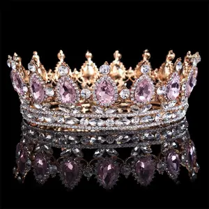 Glorious simulato rosso rubino di cristallo pageant full circle corone in oro da sposa diademi