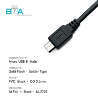 Câble Micro USB B mâle vers 2,0 mm pas de 5 broches, faisceau de câbles blindé en PVC avec cuivre étamé 28AWG pour câblage de signal PCB