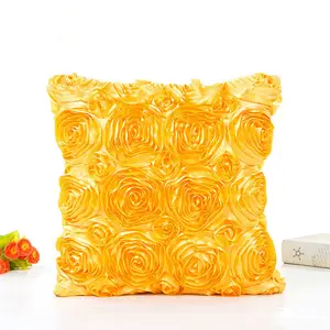 好卖花式刺绣3D玫瑰花金色现代风格靠垫套家居装饰