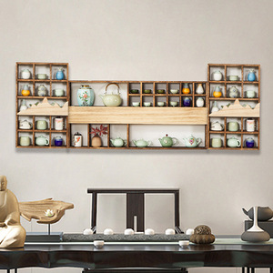 Étagère murale en bois massif de style chinois, 7 niveaux, pour le rangement de services à thé, armoire de rangement rectangulaire, étagère multi-usages - Product Image 1