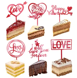 Happy Valentine's Day akrilik kue Topper cinta hati cupcake topper untuk Hari Valentine baru saja menikah pesta pernikahan dekorasi perlengkapan