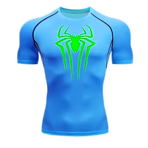 เสื้อคอมเพรสชั่นแขนสั้นสีเขียวลายแมงมุม แห้งเร็ว ระบายอากาศได้ดี เหมาะสำหรับออกกำลังกายและฝึกซ้อม - Product Image 3