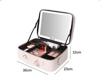 Trousse de Maquillage Étanche en PU avec Fermeture Éclair, Grande Capacité, Miroir LED, Portable, Écologique, pour Voyage
