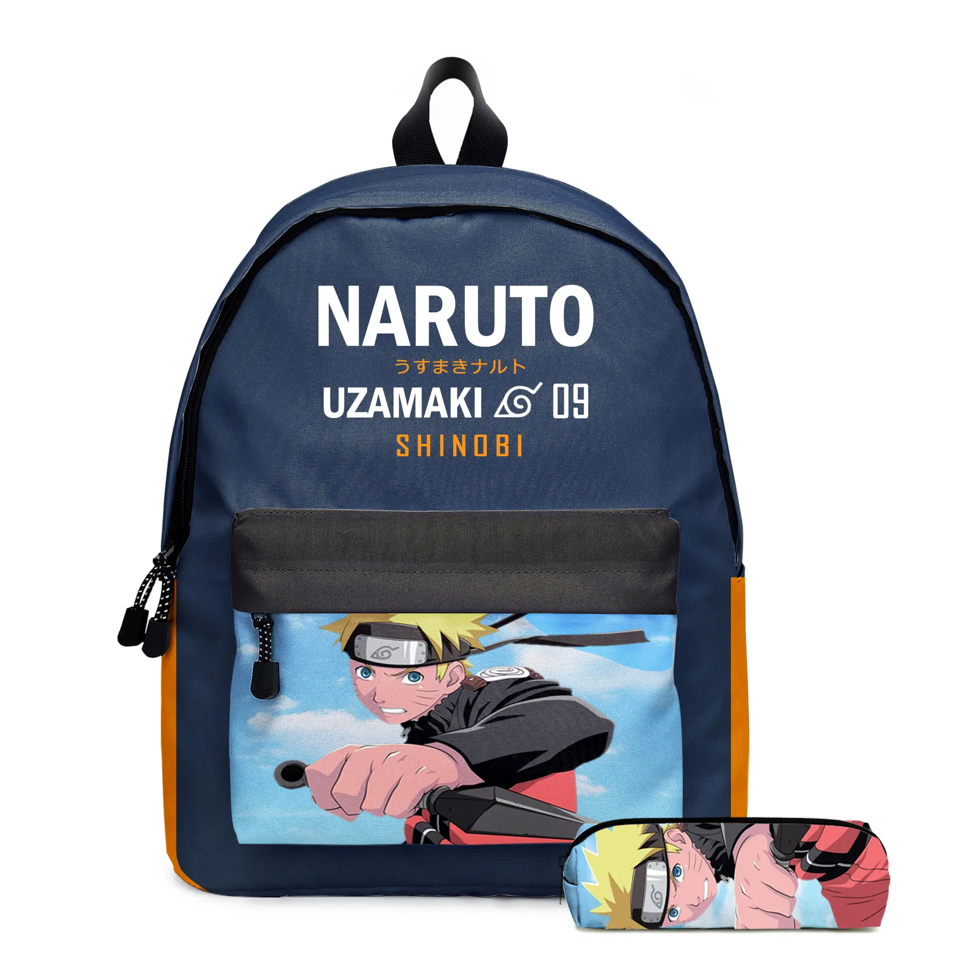 Naruto 0 4PCS Mochila Escolar Bolsa Almuerzo Bolso conjunto Estudiantes Bandolera Bolso regalos de la pluma 