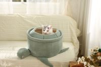 Lit pour animaux de compagnie en forme de tortue de mer, en velours côtelé doux, confortable, nid de sommeil pour chat